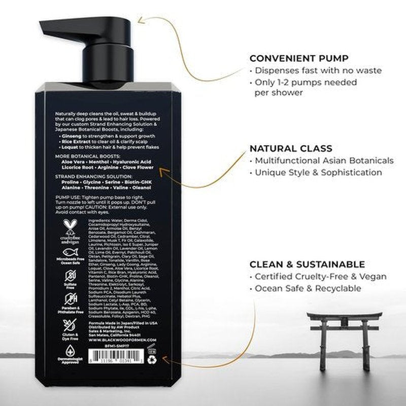 Blackwood For Men Active Man Daily Shampoo - Thickening & Clarifying Formula for Oily Hair - Natural Vegan, Sulfate-Free with Ginseng & Aloe Vera (17oz)