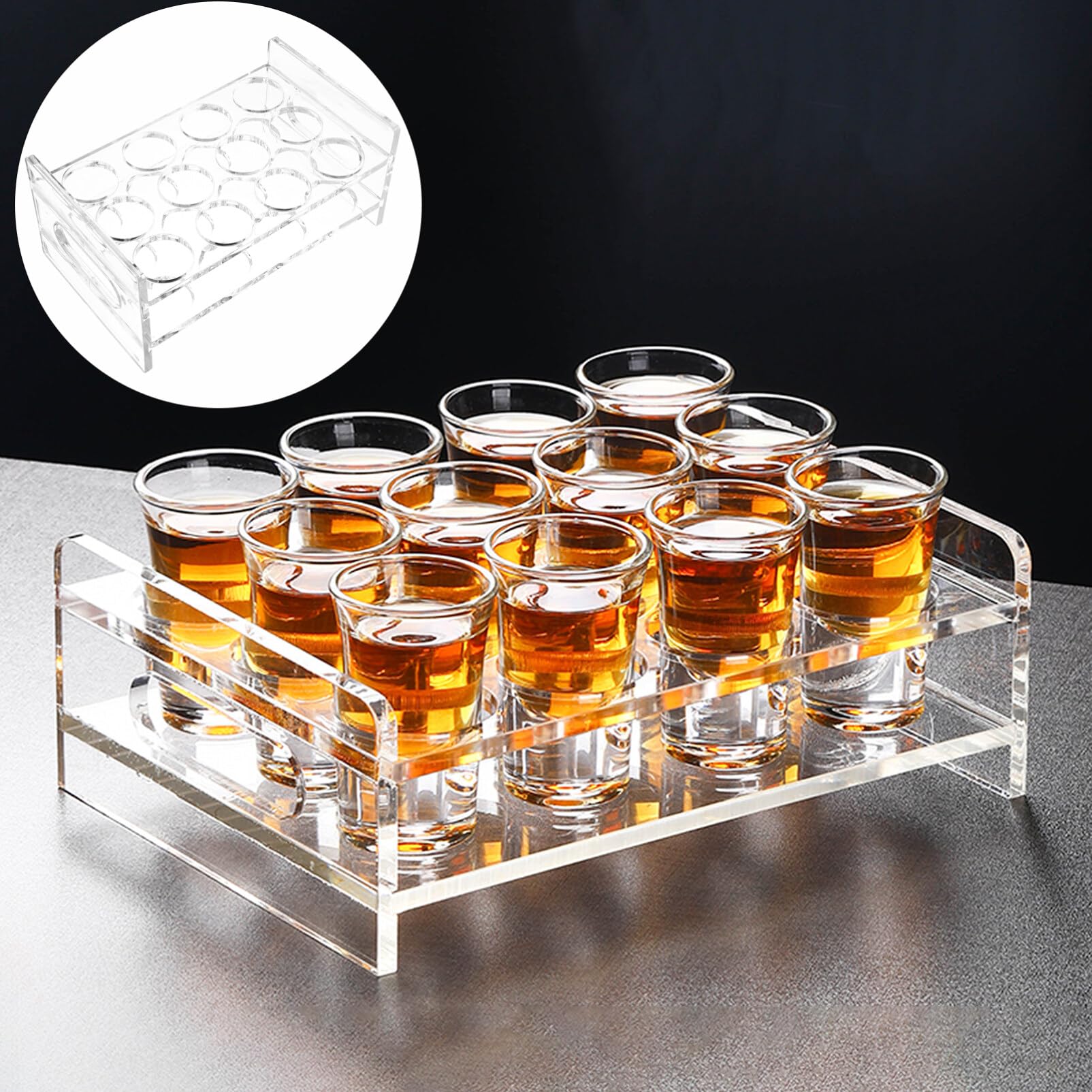 Uonlytech Round Shot Glass Holder Display Rack 3-Tier Acrylic Liquor Cup Organizer for Bar Drinkware Storage 8.93X5.47X4.09In Portable Clear Cup Stand