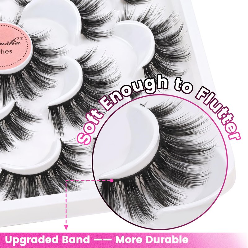 Veleasha Lashes Wispy False Lashes Strips Natural Fluffy Eyelashes 18mm 3D Fuax Mink False Eyelashes Soft Lightweight Strip Lashes Manga Fake Eyelashes 10 Pairs Pack (V07)