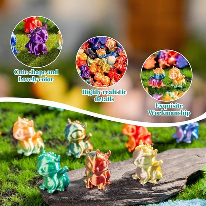 Skiennix Mini 3D Printed Dragon Figurines - 100pcs Tiny Plastic Animals for Fairy Garden Decor