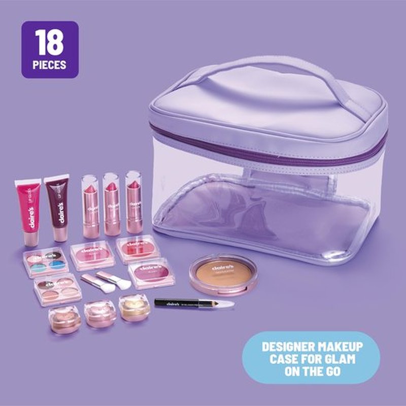 Claire's Ultimate Makeup Kit, 18-Piece Real Cosmetic Set, Makeup for Kids 8-12, Girl Toys & Beauty Activity Gift with Lip Gloss, Lipstick, Eyeshadow, Eyeliner, Blush, Highlighter & Carry Case