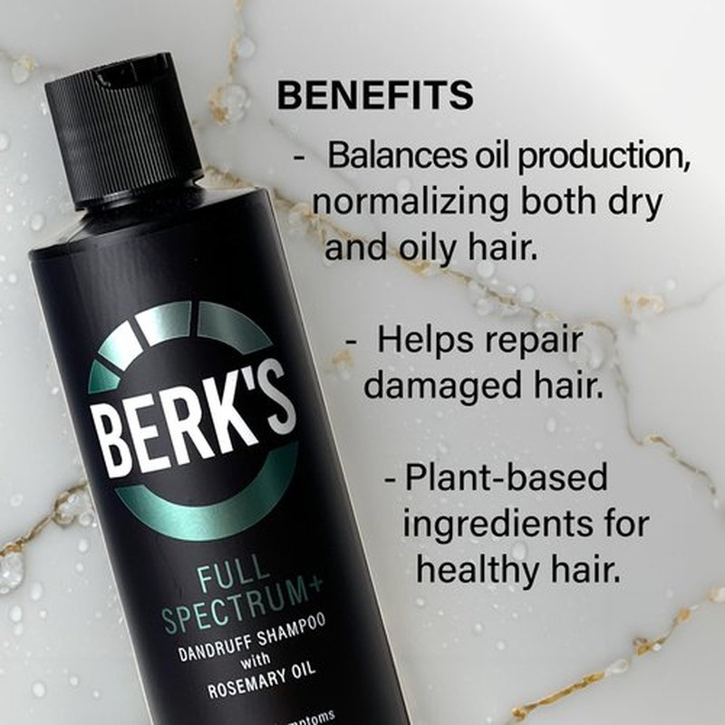 Berk's Medicated Coal Tar Dandruff Shampoo – Triple Action Formula with 3% Salicylic Acid & 1.5% Sulfur – Full Spectrum with Rosemary Oil – Flake & Itch Control – 8 Fl Oz