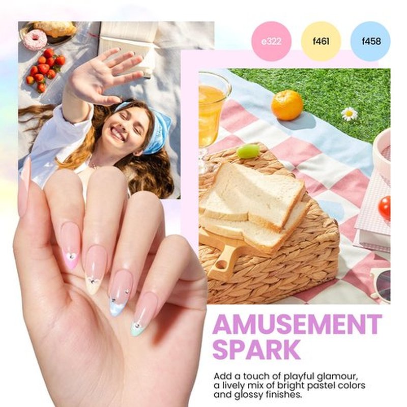 Beetles Gel Nail Polish Kit with U V Light: 19 Pcs Garden Party Pastel 8 Colors Soak Off Gel Nail Set with Base and Top Coat, Sticker accessories All in One Manicure Party Favors