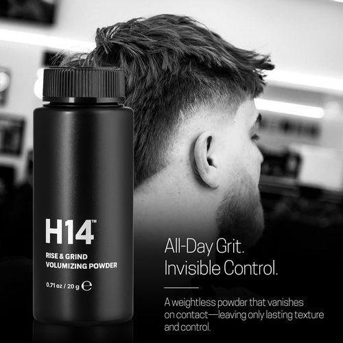 H14 Rise & Grind Hair Powder for Men – Volumizing Matte Finish Styling Dust with Extra Hold – Lightweight Thickening Powder with Pea Extract & Acai Oil – Residue-Free Texture Booster, 0.71 oz