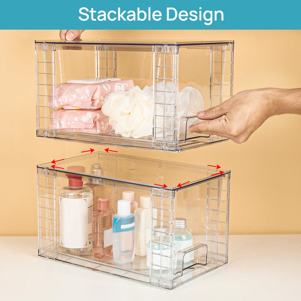 Vtopmart 4 Pack Large Stackable Storage Drawers, Clear
