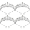 Princess Crown for Women, Crystal Queen Tiaras for Girls Bridal Hair Accessories Gifts for Birthday Wedding Prom, Bridal Party, Pageant, Halloween Christmas Costume (A#-Silver 4 Pcs)