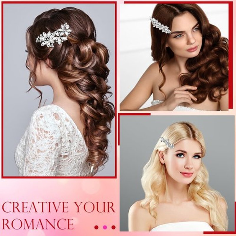 Janinka 10 Pieces Rhinestone Wedding Hair Clips Bridal Crystal Bobby Pins Silver Barrette Leaf Flower Wedding Elegant Hair Accessories for Bride Women and Girls(Leave Style)