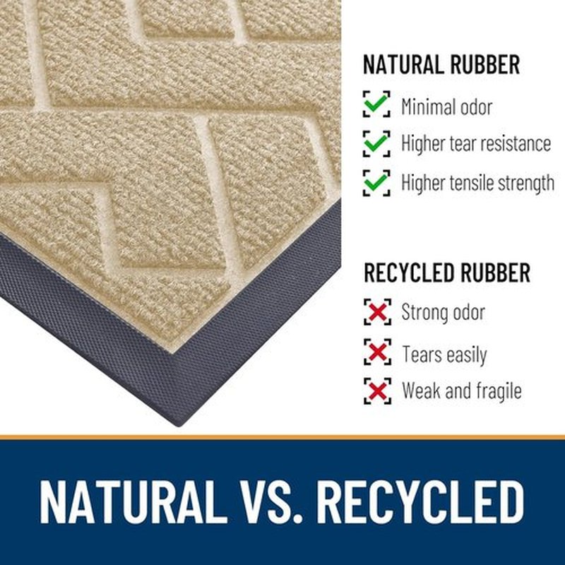 OLANLY Indoor Outdoor Doormat - Waterproof All-Season Herringbone Design | Easy Clean, Low Profile (Beige, 59x35)