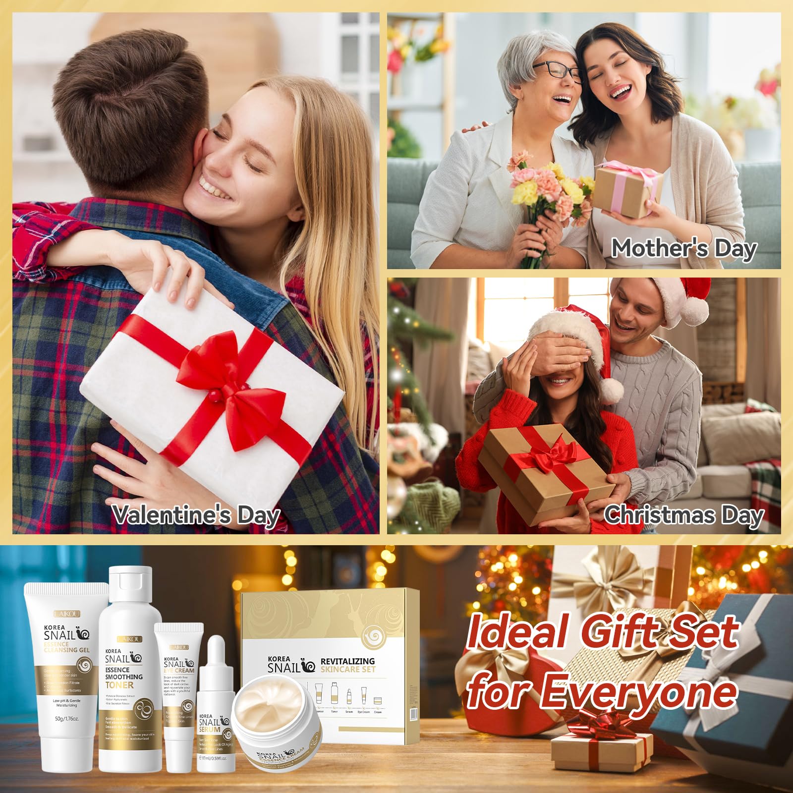 Skin Care Set, Face Snail Revitalizing Skin Care Sets & Kits, Facial Beauty Skincare Gifts for Teenage Girls with Cleanser,Toner,Serum,Eye Cream,Face Cream, Firming Hydrating Skin Care Christmas Gifts
