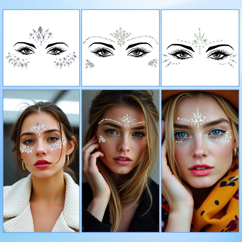 Yuanchu 4 Sets Face Gems for Women, Self-Adhesive Glitter Freckles Face Jewels Temporary Tattoo Eye Face Gems Stickers on Rave Festival Party Gift Mermaid Rainbow Face Gem Halloween Makeup Dress-up