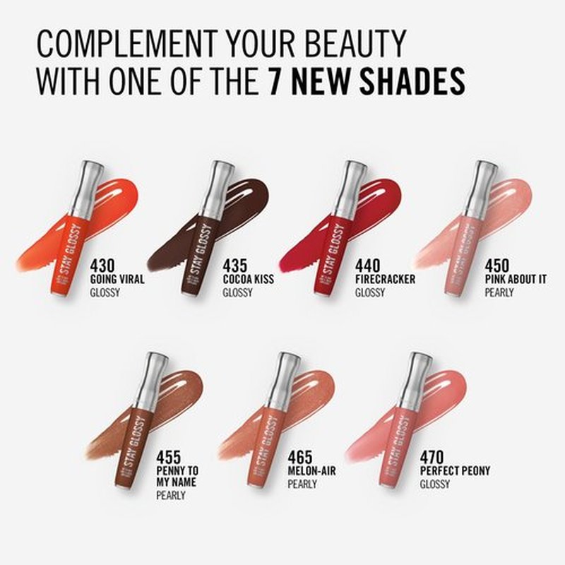Rimmel London Stay Glossy, 470 Perfect Peony, Lip Gloss, Non-Sticky, Color and Shine, Up To 6-Hour Wear, Precise Applicator, 0.18oz (Pack of 2)