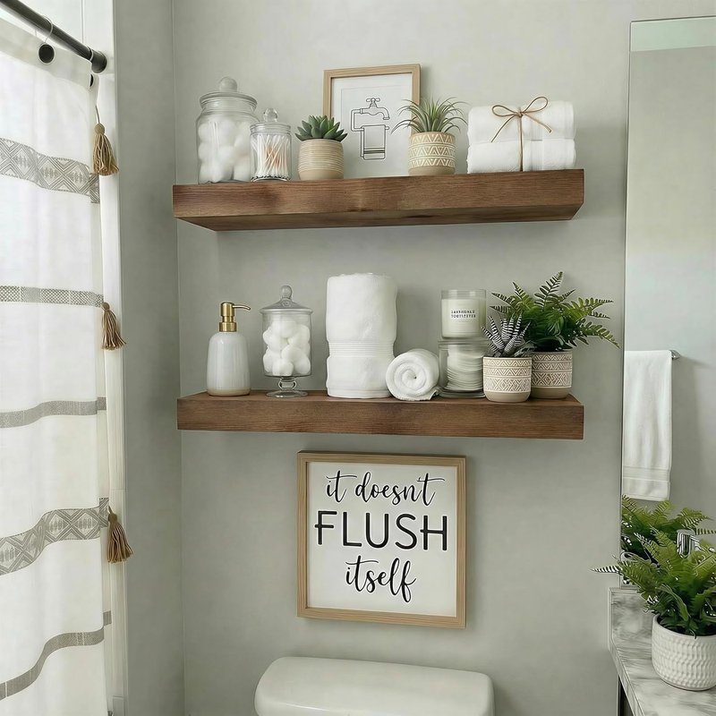 BBE Rustic Walnut Floating Shelves - Wall-Mounted Bathroom Decor | Set of 2, 16 Inch Storage for Living Room, Bedroom, Kitchen