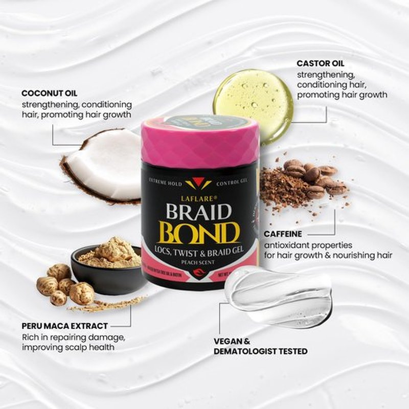 Laflare 430 ml Braid Bond Gel Bulk Extreme Hold for Natural & Kids Hair, Vegan, Nourishing, Braiding Hair, Twist Hair (Peach)