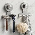 WACXYBZ Suction Cup Razor Holder for Shower, Heavy-Duty 7KG Suction Hooks for Razor, Towel, Loofah, Removable Damage-Free Metal Shower Hook, Shaver Holder, 2 Pack (Brushed Silver)