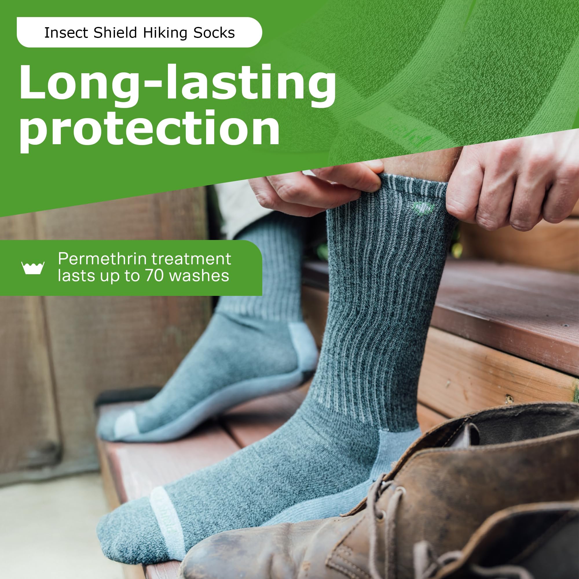 Insect Shield Lightweight Hiking Socks With Permethrin Bug Repellant - Protective Clothing for Men & Women, Khaki, Large