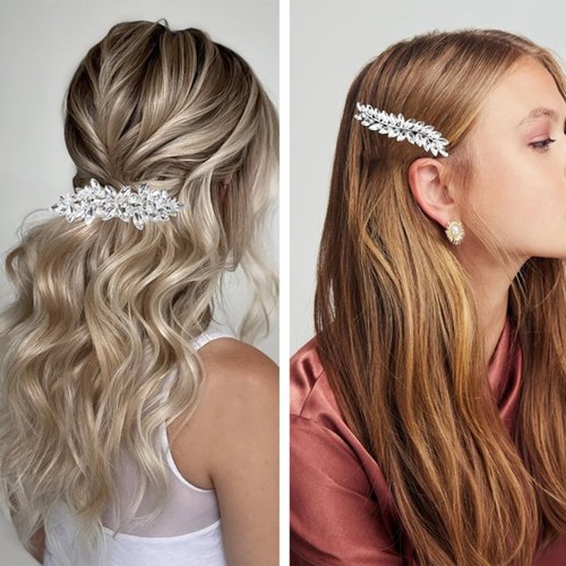 3 Pieces Rhinestone Bridal Hair Clips Leaf Wedding Hair Pins Crystal Bobby Pins Silver Hairpin Jewelry Barrette for Brides Bridesmaids Flower Girls