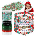 Mysense Christmas Glitter Stick for Face Hair Body and 6 Pack Joy & Merry Christmas Bracelets Set,Christmas Accessories for Women,Festive Stocking Stuffers,Party Favors and Decorations