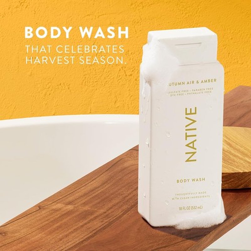 Native Body Wash - Naturally Derived Autumn Air & Amber Cleanser - Sulfate & Paraben Free - 18 oz (2-Pack)
