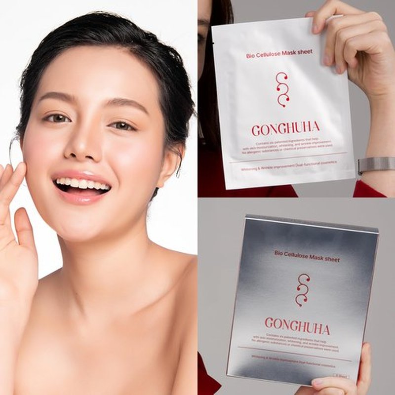 GONGHUHA Red Ginseng Bio Cellulose Face Mask - Deep Hydrating Sheet Mask with Honeysuckle & Cica - Soothing Korean Skincare for Glowing Skin - 5 Count Box