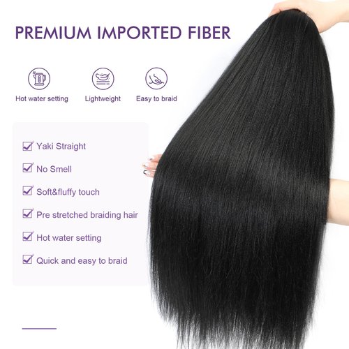 ROSDINA Pre-stretched Braiding Hair - 36 Inch 8 Packs Natural Black Super Long Braiding Hair For Twist or Box Braids, Yaki Texture Hot Water Setting Synthetic Braiding Hair Extensions (36 Inch, 1B-8P)