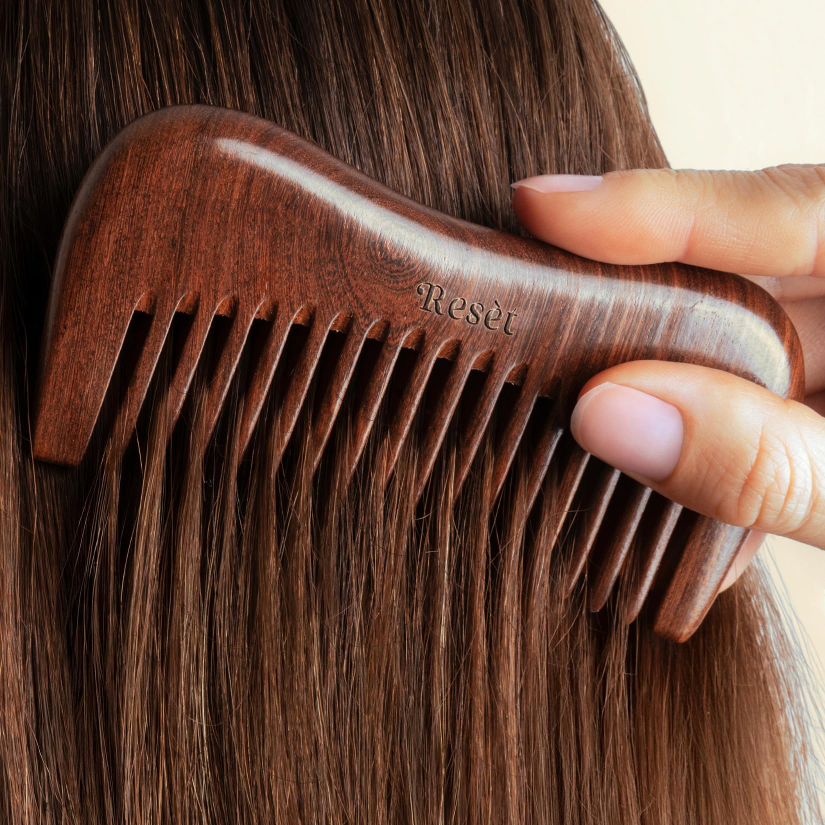 Resèt 100% Natural Handmade Sandalwood Comb | Soft Wide Tooth Wooden Comb for Wet and Dry Hair | Eco-Friendly Anti-Static Wooden Massage Comb | Wooden Hair Detangler for Men and Women