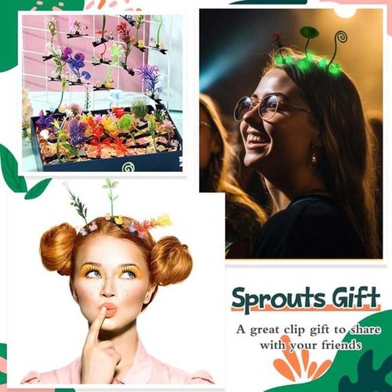 Tigeen 100 Pcs Duck Hair Clip with Bean Sprout Mushroom Glow Rave Trinkets Music Festival Gift Sprout Hairpins Holiday Spring Easter Funny Plant Flower Hair Accessories for Women (Mixed Plant)