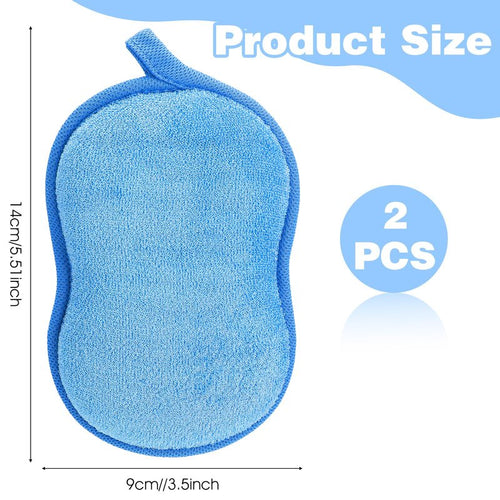 2Pcs Soft Bath Sponge, Cotton Shower Sponge Absorbent Gentleness Exfoliating Body Scrubber Shower Skin Friendly Comfort Bathing Tool for Men Women All Skin Type (Blue,Pink)