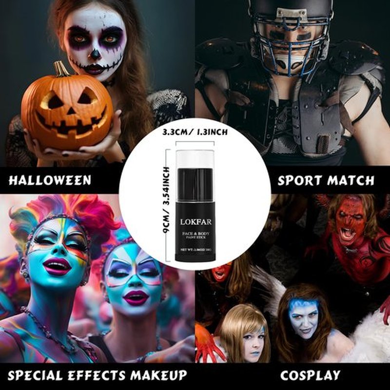LOKFAR Black and White Face Body Paint Stick, White Foundation Makeup, Eye Black Stick for Sports, Professional Halloween Face Makeup Kit for Mime Zombie Clown Vampire Skeleton Skull Joker Costume