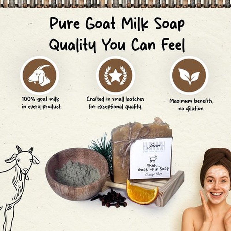 HushHush Farm Organic Goat Milk Soap Bar for Face & Body | Handmade with Shea Butter & Essential Oils, Moisturizing Vitamin-Rich Natural Soap for Sensitive Skin | Orange Clove 3 Pack