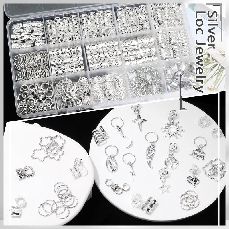 VENOFEN 219PCS Hair Jewelry for Braids Silver Shells Star Braid Clips Snake Loc Charms Metal Hair Cuffs Rings Braid Accessories Hair Decoration for Women
