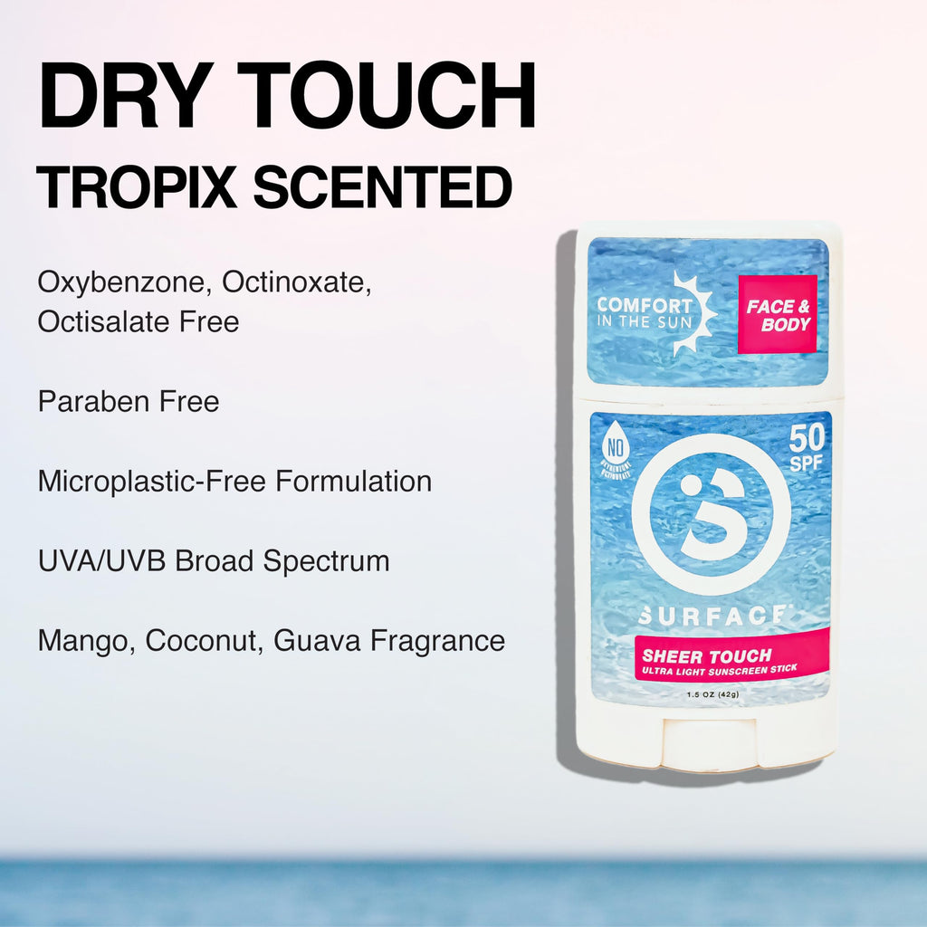 Surface TROPIX Sheer Touch Sunscreen Stick, Water Resistant, UVA/UVB Broad Spectrum, Fast Drying Protection, PABA Free - SPF 50-1 PACK