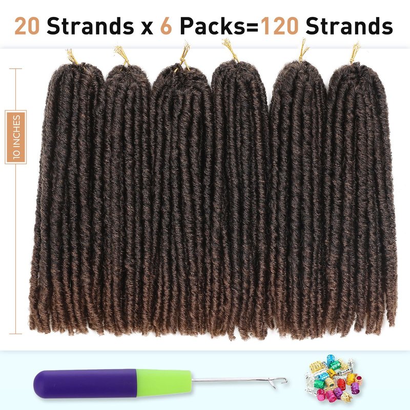 WIGNEE 120 Strands Faux Locs Crochet Hair 10 Inches Short Faux Locs Pre-Looped Soft Locs Dreadlock Crochet Hair 6 Packs Pre-Twisted Crochet Hair for Black Women(10 Inch,1B/30)