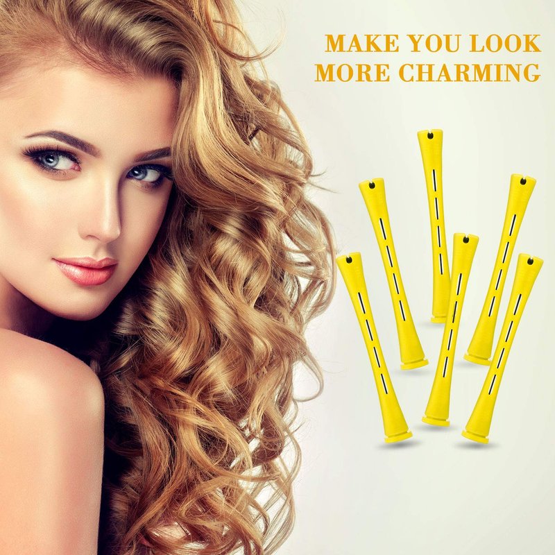 WILLBOND Hair Perm Rods - 96 Pcs Plastic Cold Wave Curlers with 2 Steel Pintail Combs | 0.28 Inch, Yellow