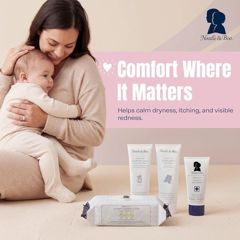 Noodle & Boo Baby Skincare Bundle - Fragrance-Free 4-Piece Set for Sensitive Skin | Ointment, Shampoo, Lotion & Cloths