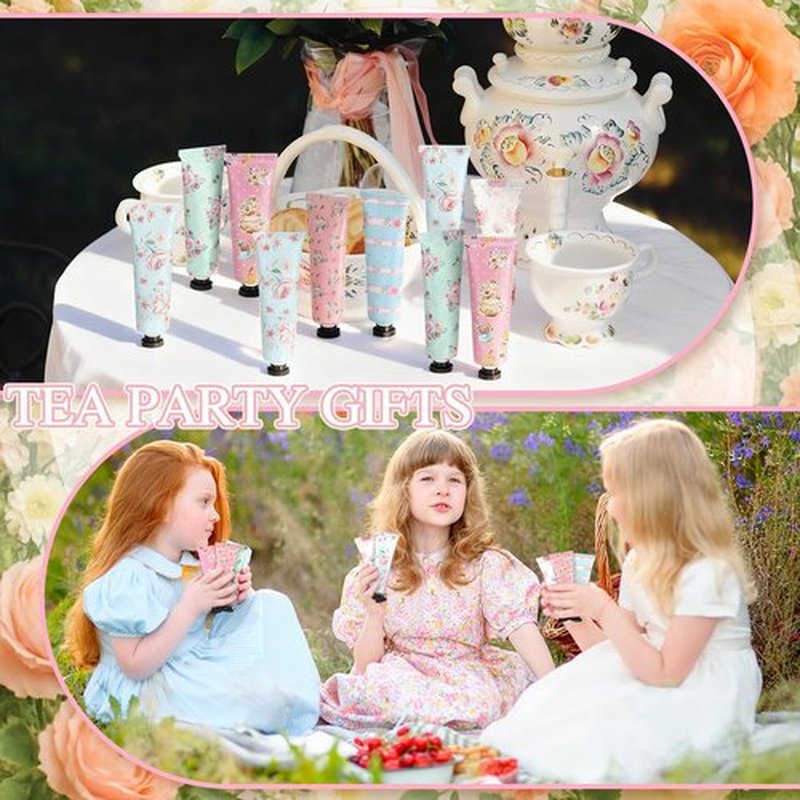 Swiffen Tea Party Hand Cream Gift Set Wonderland Floral Tea Party Favor Flower Moisturizing Hand Lotion Bulk Dry Cracked Care Cream Teapot Favor Boxes Treat Gift Goodie for Baby Shower, 30 ml(12 Pcs)