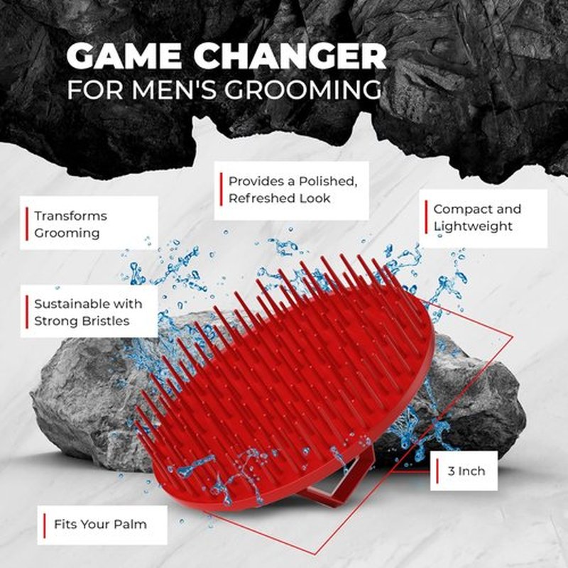 Bossman Scalp Massager & Shampoo Brush - 3 Inch Red Exfoliator for Hair & Beard Care with Firm Bristles