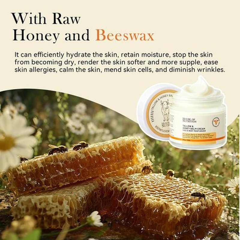 Beef Tallow for Skin – Grass-Fed Whipped Tallow and Honey Balm – Deeply Nourishing Face & Body Moisturizer – 100% Natural Barrier Repair Cream for Dry & Sensitive Skin, Unscented, 2 oz