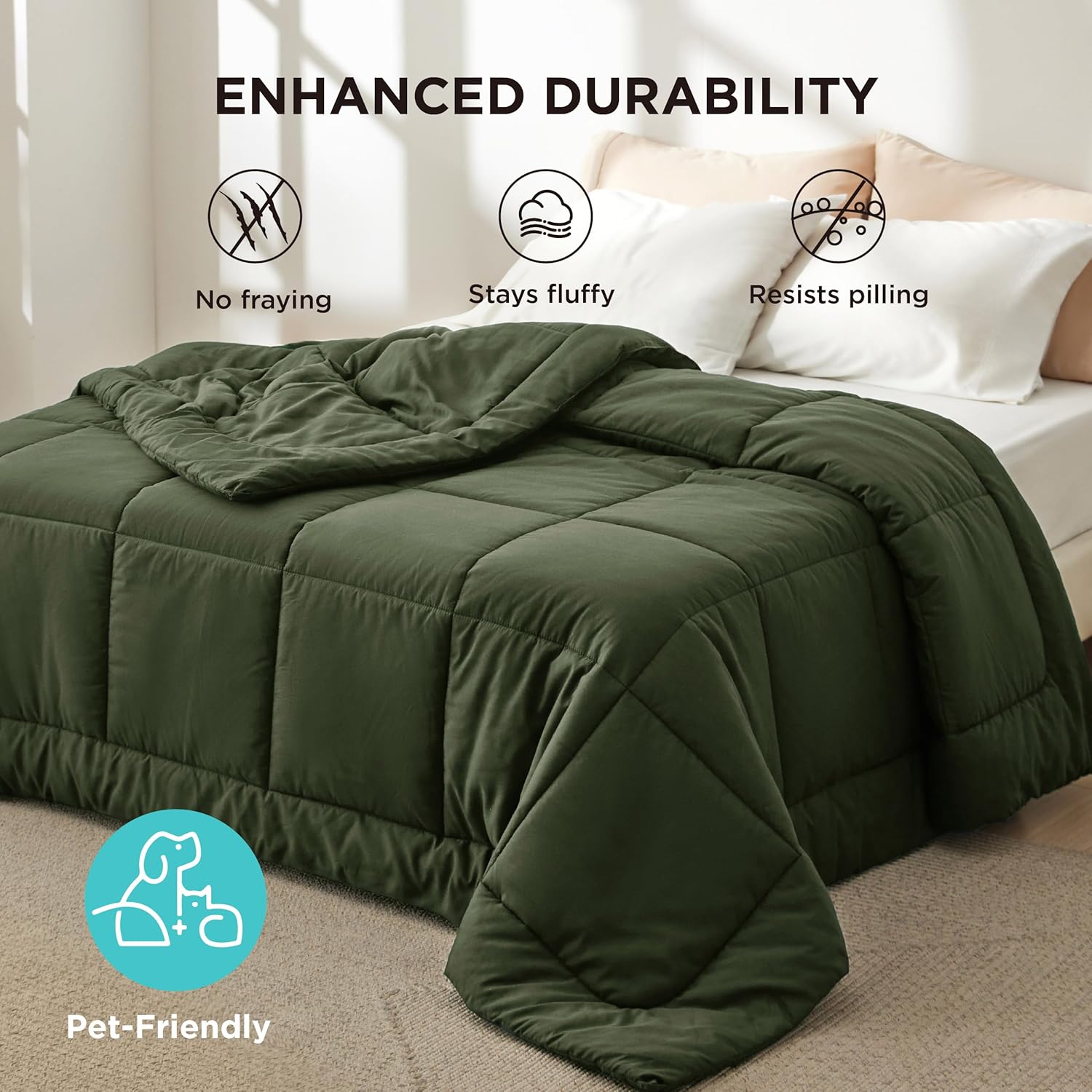 Bedsure Comforter Duvet Insert - All-Season Quilted Cal King Size Down Alternative Bedding | Olive Green 96 x 102 Inches