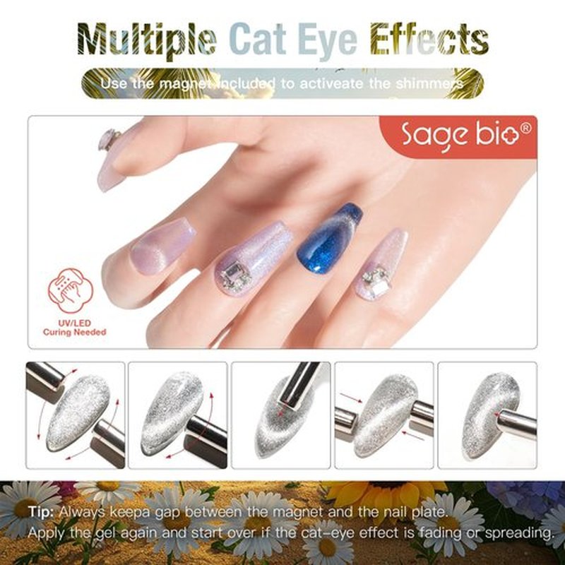 SAGEBIO Cat Eye Gel Nail Polish, 15ml Magnetic Gel, High-Gloss Finish, Long-Lasting, DIY Manicure Kit with Magnet Stick, Stunning 3D Magnetic Effect, 01