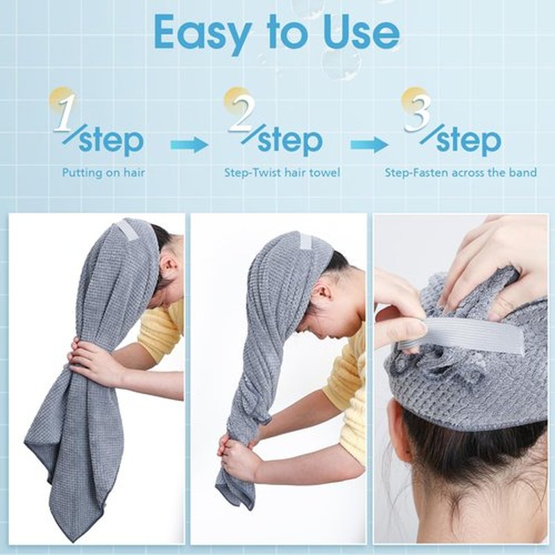 Breling Gray 3 Pack Large Microfiber Hair Towel 24 x 38 Inch Absorbent Wrap Turban Quick Dry for Women Men Curly Hair Shower
