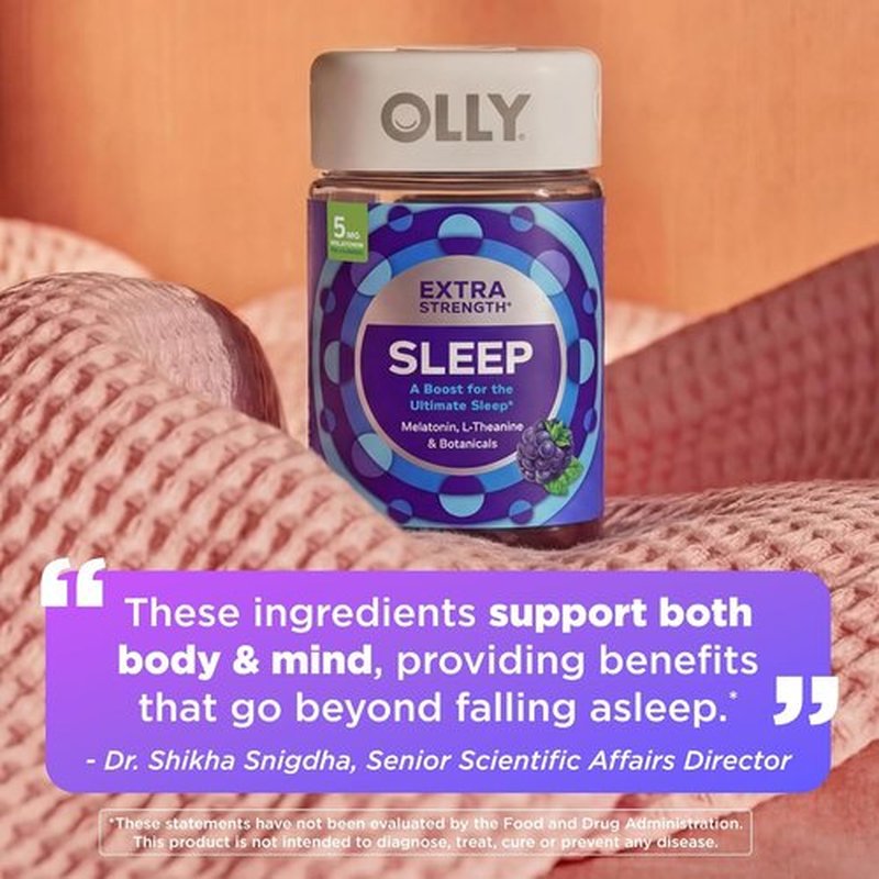 OLLY Extra Strength Sleep Gummies - 5 mg Melatonin & L-Theanine, Blackberry Flavor - 90 Count Sleep Aid