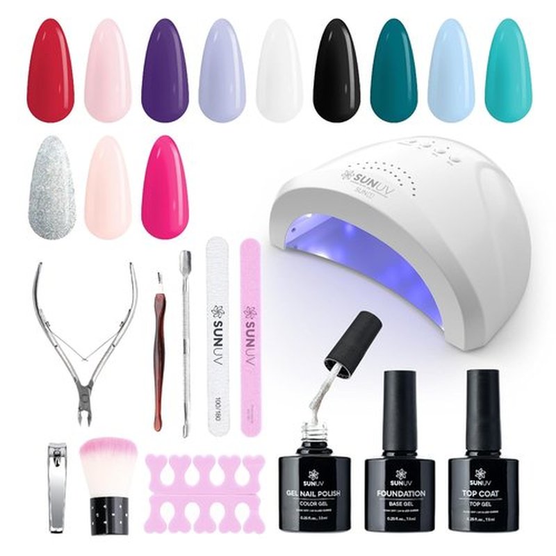 SUNUV Gel Nail Polish Kit - 23 Pcs with UV Light | 12 Vibrant Colors & Manicure Tools for Home Salon Gift