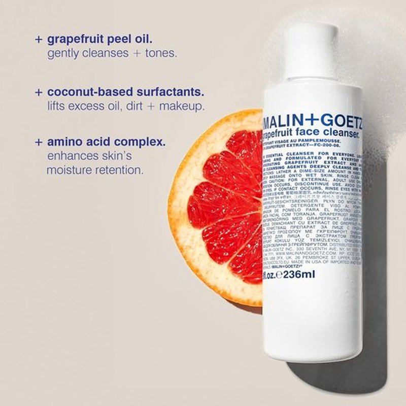 MALIN+GOETZ Grapefruit Face Cleanser - Gentle 3-in-1 Foaming Gel with Vitamin-Rich Grapefruit | Purifies & Brightens | Vegan (8 Fl Oz)