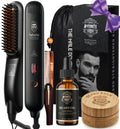 Heated Ionic Hair Straightening Brush for Men - 5 Temperature Settings, Anti-Scald, Beard Shaper & Travel Bag Orange