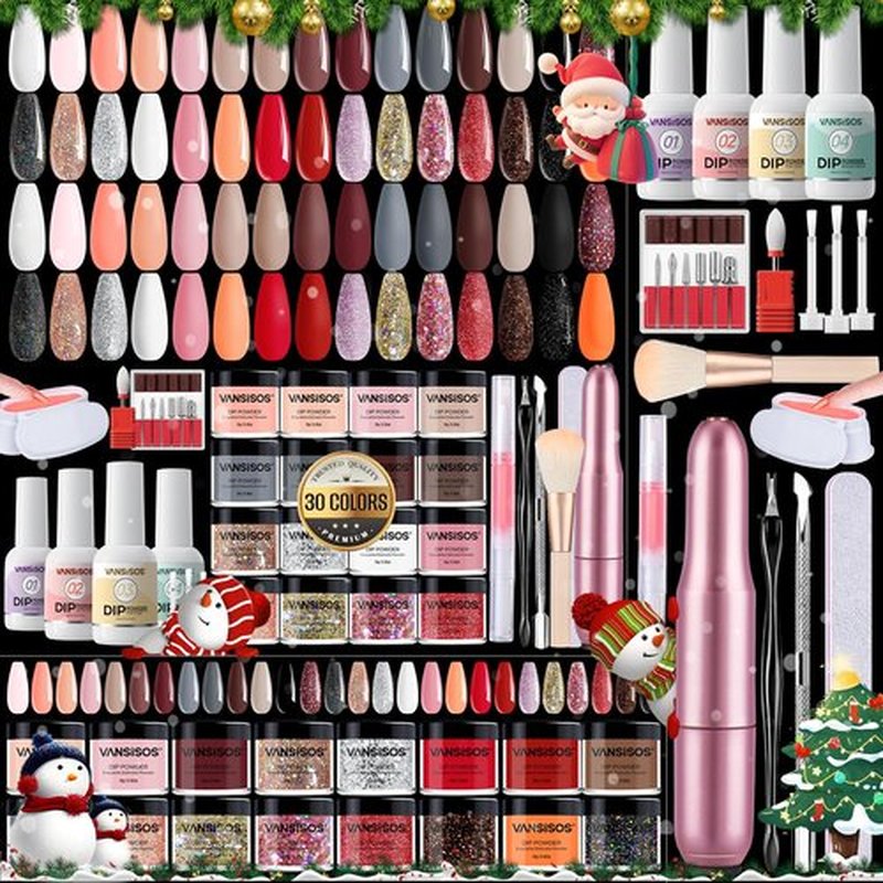 Dip Powder Nail Kit with Everything: 30 Colors Nail Dip Powder Set with Top & Base Coat Activator Brush Saver with Nail Drill for DIY At Home Salon