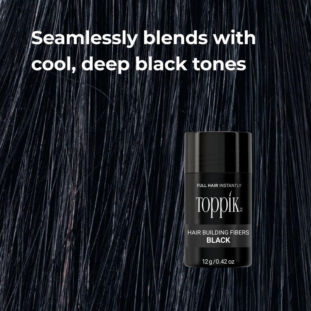 oppik Hair Building Fibers, Black, 3g Fill In Fine or Thinning Hair, Instantly Thicker, Fuller Looking, 9 Shades for Men & Women, Keratin Protein Formula