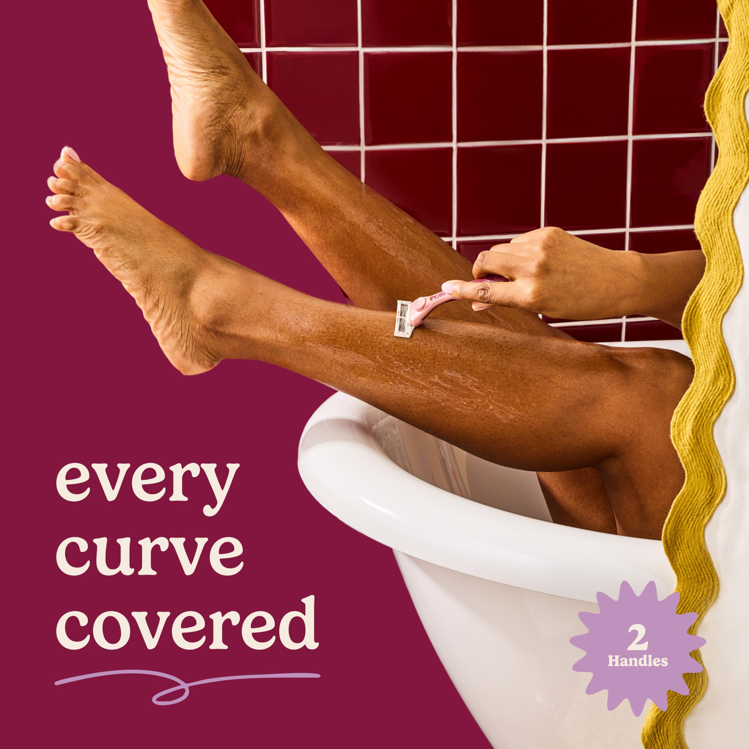 Dollar Shave Club For Women | Maroon Wavy Grip Handle 2 Pack | Lightweight, Ergonomic Handles for Every Curve, Corner, and Tricky Spot | Razors for Women, Womens Razors for Shaving