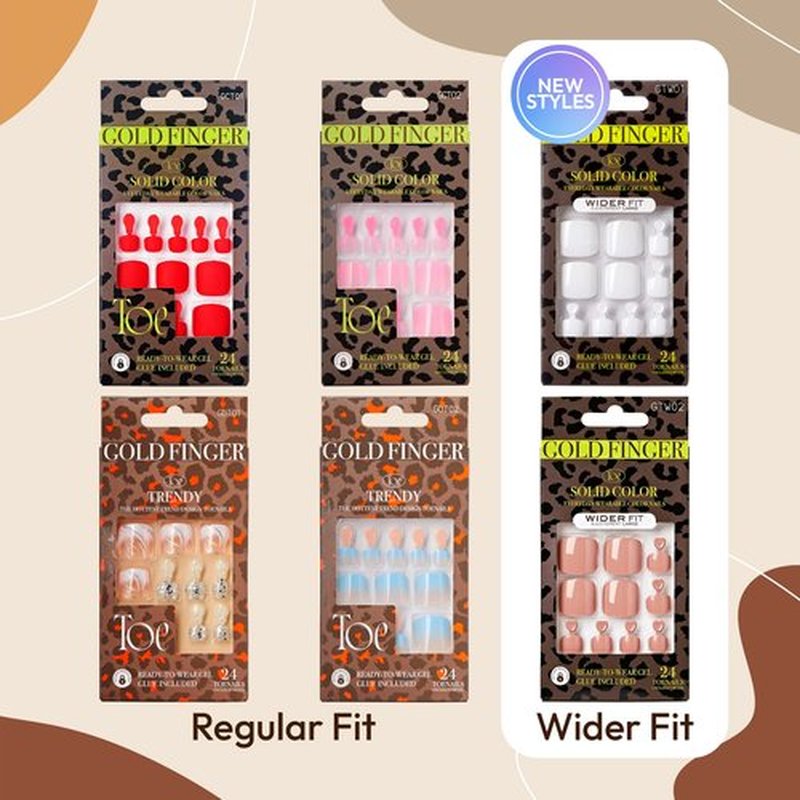 GoldFinger Press On Toenails Regular Fit White Glitter French Design, Squoval Shape, Long Lasting Nail Glue Included, Glue On Toe Nails (Perfect Match) for Beach, Vacation, Special Occasion