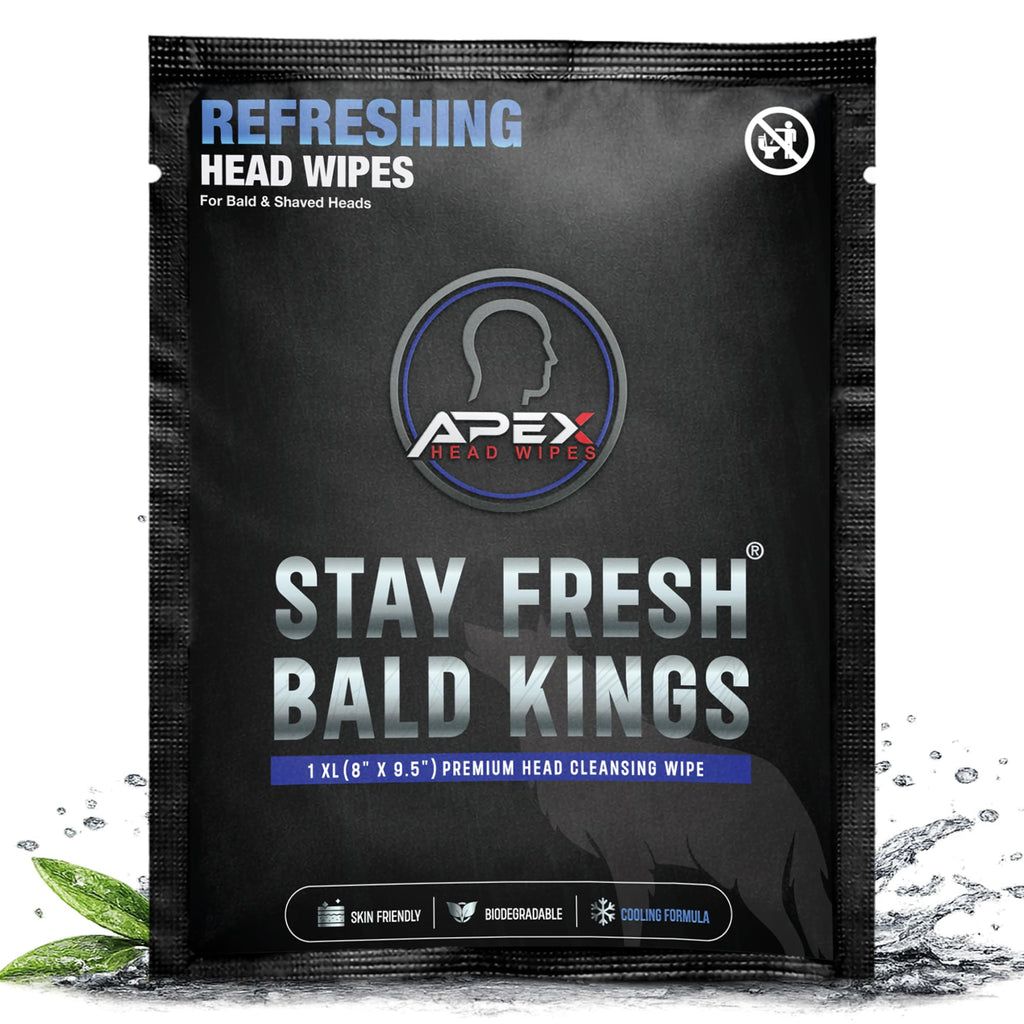 Apex Head Wipes. Cooling Bald Head & Scalp Wipes for Men – Sweat Wipes for Gym, Workouts, Travel & Hat Sweat – Alcohol-Free Post-Shave Cleansing Wipes – Individually Wrapped – 5 Pack