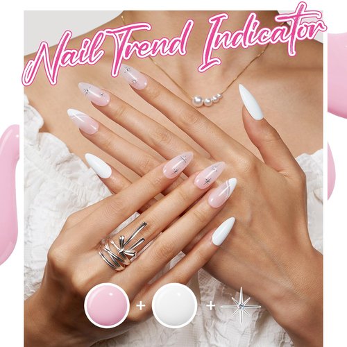 Modelones French Manicure Kit, French Tip Gel Nail Polish Set with French Tip Nail Stamp and Silver Gold Stickers Jelly Nude White Pink Sheer 4 Colors, Valentine Day New Year Nail Art Tool Gift
